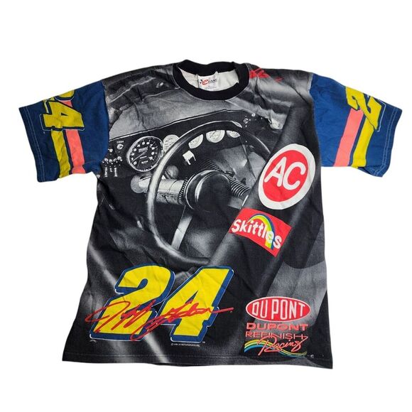 Jeff Gordon Chase Authentics‎ Follow The Leader Shirt AOP Skittles Size Large - Picture 1 of 14